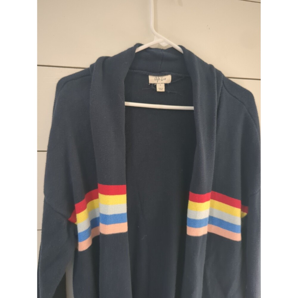 Style and Co. Rainbow striped Navy cardigan academia fall Potter core